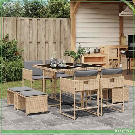 Ensemble de salle à manger de jardin - FAFEICY - 3211320 - mélange beige - 9 pcs - résine tressée, verre trempé (1/5)