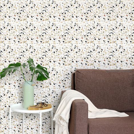 Sticker Mural Carrelage adhésif Cuisine Salle de Bain - 30 STICKERS CARREAUX DE CIMENT TERRAZZO AVANA - 30stickers10x10cm (1/5)