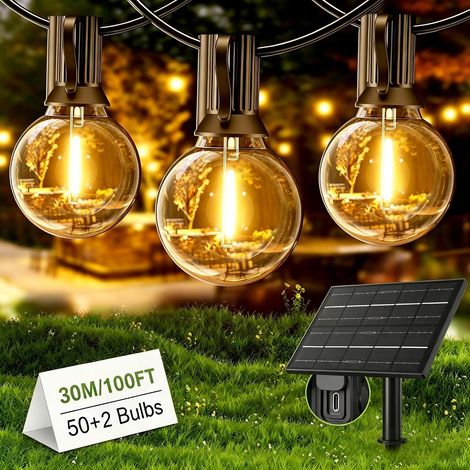 Guirlande Guinguette LED 15M, Guirlande LED Exterieur avec 25 +1 G40 Ampoules, IP45 Imperméable Extérieur Intérieur Guirlande Lumineuse Exterieur pour Jardin Patio Café - Blanc Chaud (1/5)