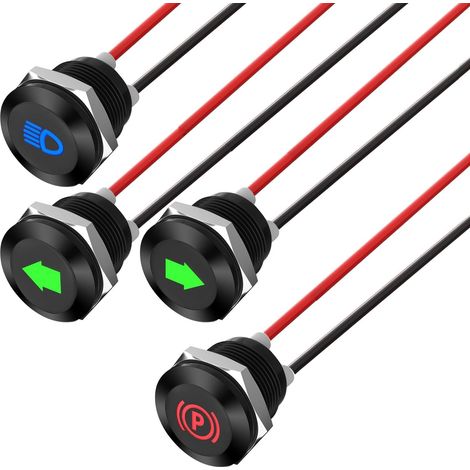 4pcs 12-24v 12mm DC Voyant Led En Metal,Led Indicateur Panneau,Temoin Lumineux 12v, Pour Van,Bateau Et Autres Vehicules Universel(vert × 2 jaune × 1 bleu × 2)