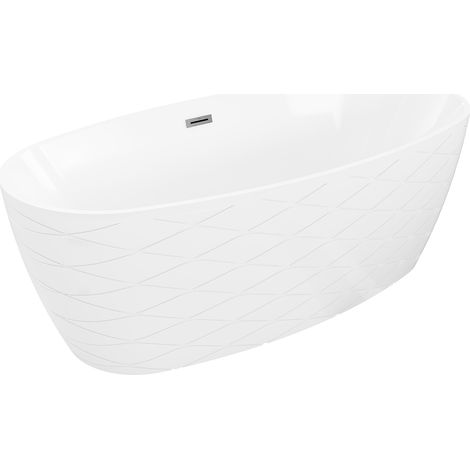 Mexen Olea freistehende, gerillte Badewanne 170 x 80 cm, weiß, Überlauf gun gray gebürstet - 52821708000-66 (1/5)