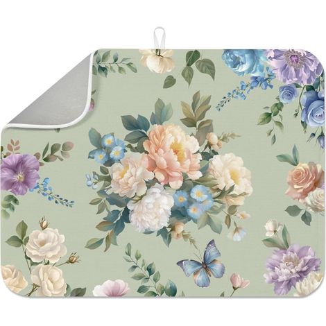 Tapis de séchage aquarelle pivoine 45 x 60 cm motif fleurs de printemps tapis absorbant rose de campagne française napperons vintage pour comptoir de table, comptoir, évier, café bar (1/5)