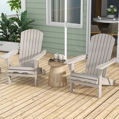 Folding Adirondack Chair Set of 2 with High Backrest and Wide Armrests-Gray (1/5)