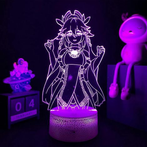 Genshin Impact Yae Miko LED-Lampe, Anime-Spielfigur, für die Zimmerdekoration, Geburtstagsgeschenk, Acryl-Tischlampe, 3D-Nachtlicht mit 16 Farben