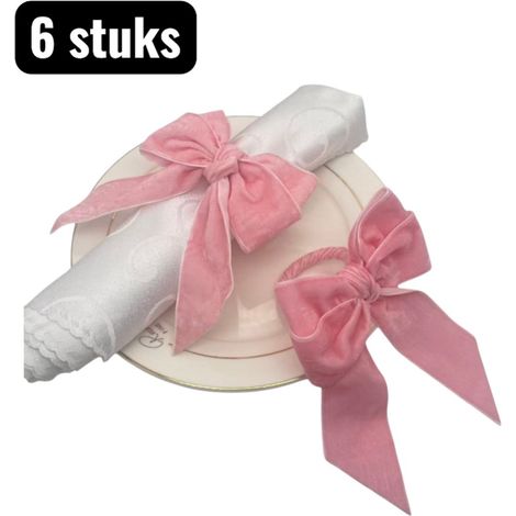 Lot de 6 ronds de serviette en velours avec nœud de Noël, décoration de table, roses (1/4)