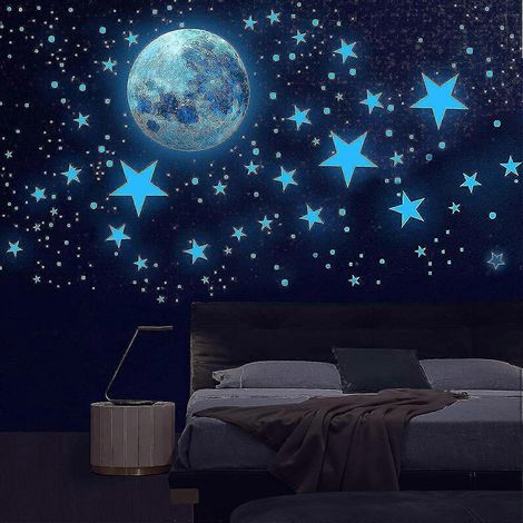 Lot de 1003 autocollants phosphorescents lune et étoiles, stickers muraux lumineux dans le noir pour chambre d’enfant et adulte, déco plafond et murs, 2025 (1/5)