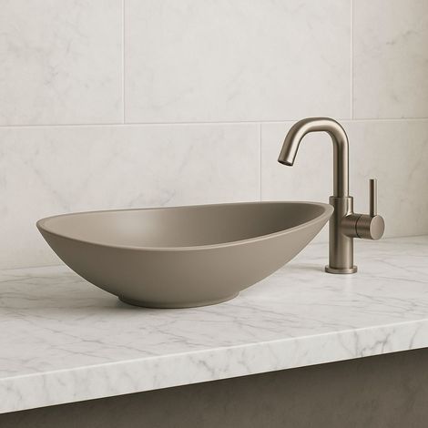 Signature Gloria Sit-On Countertop Basin 564mm Wide 0 Tap Hole - Latte (1/3)