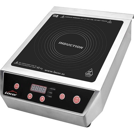 LACOR - 69132 - Plaque à induction portable, surface en verre, contrôle tactile, 17 niveaux de puissance, deux foyers de 12 et 28 cm (1/2)