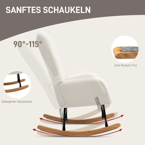 Fauteuil à bascule blanc crème, housse moelleuse, rembourrage dense, coussin de soutien lombaire, antidérapant, confortable pour salon. (1/4)