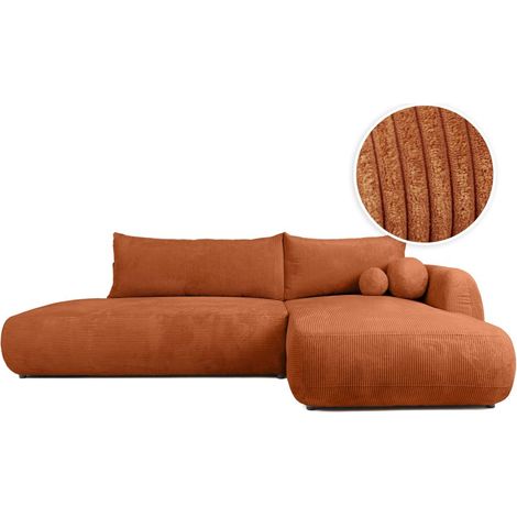 Canapé d'angle convertible 5 places FABIO en velours côtelé - Terracotta - Angle Droit