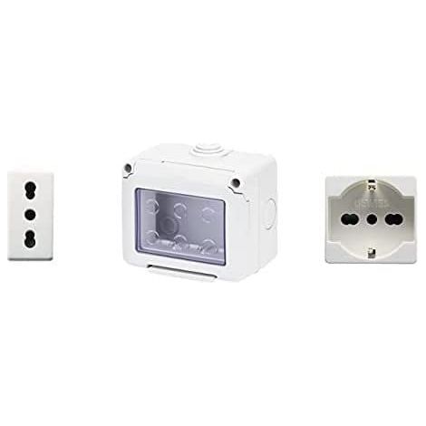 GEWISS - DY01006 Contenitore per apparecchi 27 Combi protetto 3 Posti grigio RAL 7035 IP55 con Nr. 1 Presa Schuko bianca, Nr. 1 presa bivalente bianca (1/2)