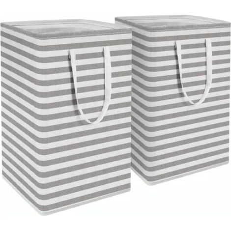 Wäschekorb [2-teilig] mit verstärktem, langem Griff und präziser Naht - Faltbares Design aus Canvas (40x30x60cm, Grau/Weiß) (1/5)