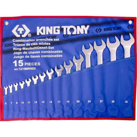 Jeu de 15 clés plates mixtes – Longueur 6 à 32mm – Étui de rangement inclus – Pour mécanique et bricolage professionnel – King Tony - mrn02