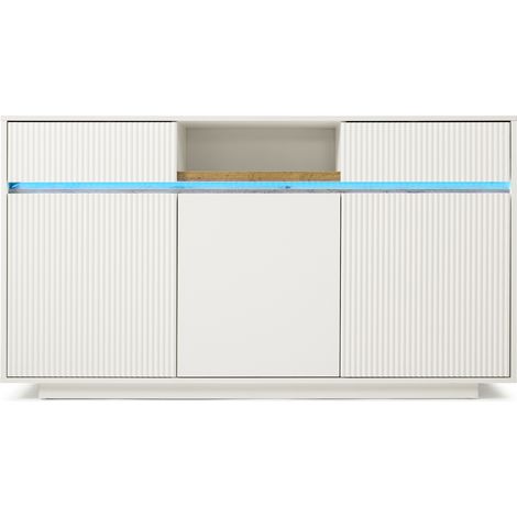 Aparador blanco LED 140 x 40 x 85 cm con 2 cajones y 3 puertas MODENUIT (1/5)