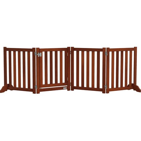 Barrière chien bois pliable 4 panneaux porte pieds support 205 x 60 cm marron