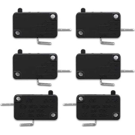 Lot de 6 interrupteurs de porte pour four à micro-ondes 16 A 125 V/250 V – 4 normalement ouverts + 2 normalement fermés – Kit de remplacement pour la sécurité des portes de four à micro-ondes (1/5)