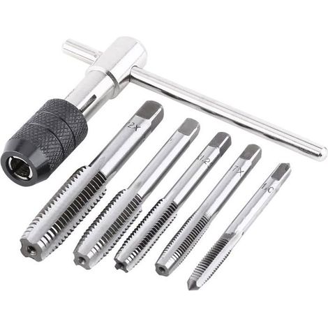 Jeu de Clés à Tarauder,Réglable Clé à Taraud en Forme de T HSS Support de Robinet à Cliquet T Bar Manipuler Clé (1/5)