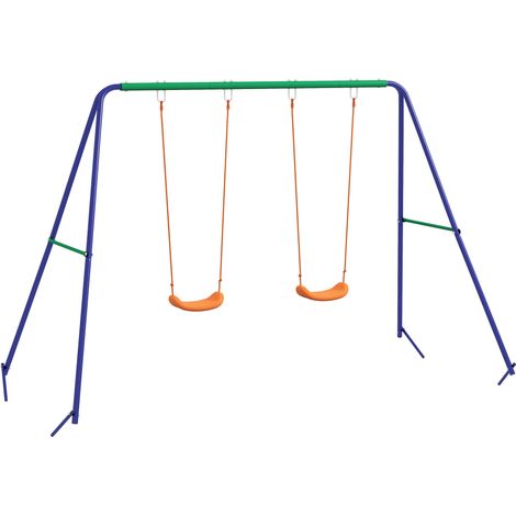 Balançoire pour enfants de 3 à 8 ans avec 2 sièges, structure en métal résistante aux UV, capacité de charge de 90 kg, multicolore (1/5)