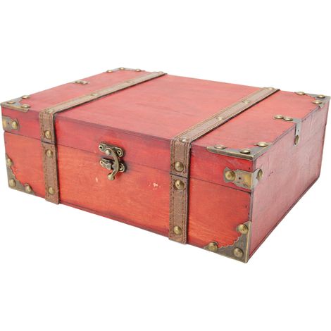 Boîte de rangement rectangulaire vintage en bois, grande boîte décorative vintage avec serrure, boîte à bijoux pour la maison, le bureau et la décoration de chambre 6282-2701 rouge taille moyenne (1/5)