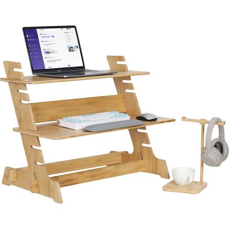 Standing Desk Regolabile e Portatile, Supporto da scrivania per Monitor PC Rialza Monitor per Casa l'ufficio in 100% bambu Pratico (1/5)