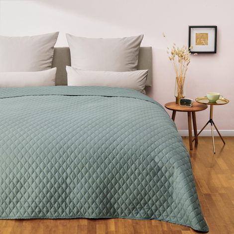 jeté de lit 240x260 cm - certifié Oeko-Tex - Couvre lit matelassé pour lit de Dimension 180x200 jusqu'à 200x200 cm - idéal pour Couvrir Les canapés - Plaid pour canapé - Bedspread Vert été (1/5)