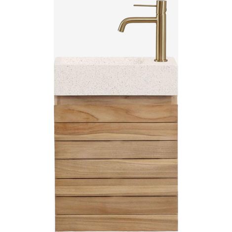 Ensemble meuble de salle de bain suspendu 40x20 cm en bois de teck avec lavabo intégré en ciment Napier SKLUM (1/5)