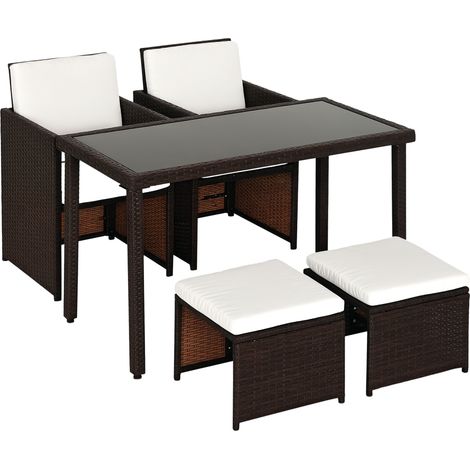 Outsunny 5 Pieces Rattan Garden Furniture Sofa Set w/ Table Chair Footrest Brown (1/5)