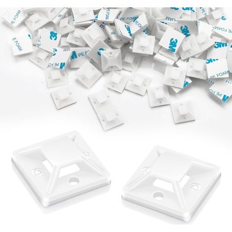 Lot de 240 supports adhésifs pour serre-câbles - 20 x 20 mm - Fixation de câble - Support de câble - Support adhésif - Socle de fixation (blanc) (1/5)