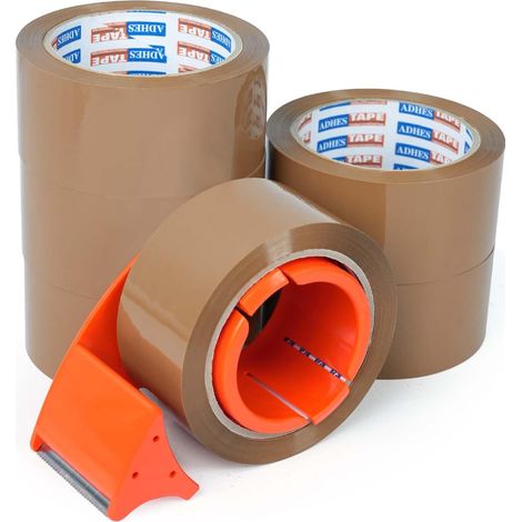 ADHES 6 x Rolls of Brown Packaging Tape, 48 mm x 50 m (1/5)
