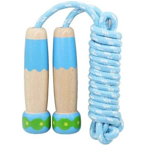Corde à sauter réglable en coton tissé avec manche en bois (bleu clair) (1/5)