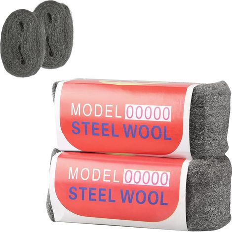 Laine d'Acier 00000 - 2 Pièces de 100g pour Polir et Cirer Laiton, Bois, Pierre, Entretien et Finition