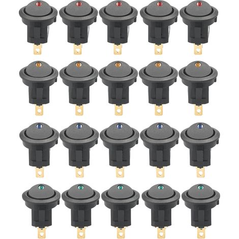 Paquete de 20 interruptores basculantes redondos de 12 V CC y 20 A con indicador LED, interruptor SPST de encendido/apagado para coche, camión, quad, SSV (1/5)