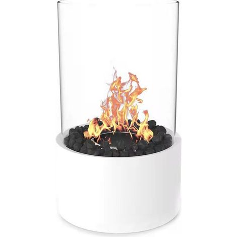 Chimenea de sobremesa de bioetanol GABRIELLE, chimeneas cálidas, estufa portátil para interior y exterior, ideal para regalar en casa y jardín (blanca)