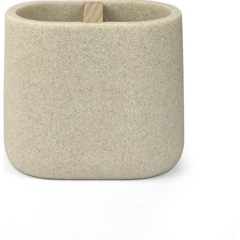Gobelet brosse à dents de bain Série Forest Résine et bois pour salle de bain ou cuisine Porte-brosse 10,5 x 6,5 x 9 cm Beige (1/5)