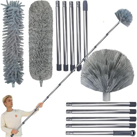 Kit de plumeau à de 6,1 m avec Perche d'extension de 0,9 à 4,3 m pour Nettoyage de Ventilateur, Toile d'araignée, Plafond élevé, Stores, Meubles, Voitures – Plumeau Extensible en Toile (1/5)