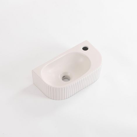 QeramiQ Blend Lavabo pour WC - 40x22x12cm - nervure - demi-rond - trou de robinet a droite - ceramique - lin (1/3)