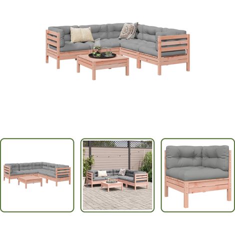 Canapé d'angle - Salon de jardin 6 pcs et coussins bois massif sapin de douglas (1/5)