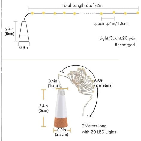 Lot de 2 guirlandes lumineuses LED pour bouchons de bouteille, rechargeables par USB, mini guirlandes féériques (1/5)