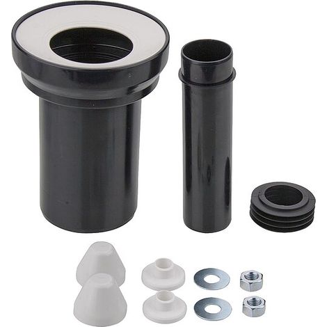 WC-Anschlussgarnitur mit Abflussrohr 90 mm mit weißen Kappen - Ablaufstutzen innen