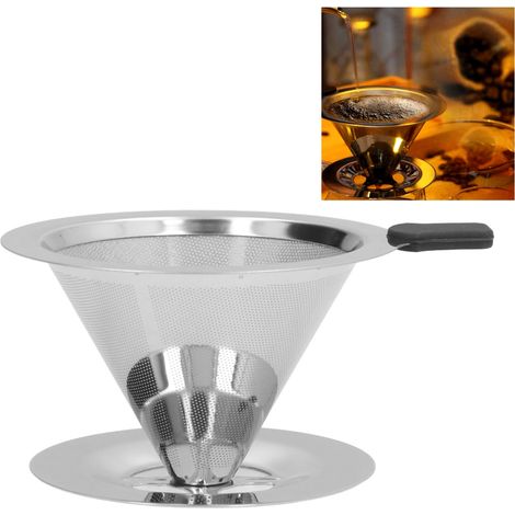 Filtre à café en acier inoxydable pour cafetières à filtre manuel, filtre sans papier, entonnoir à café filtre, 1 à 2 tasses. (1/5)