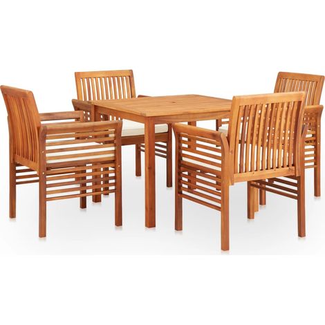 Mobilier à dîner d'extérieur 5 pièces et coussins acacia solide (1/5)