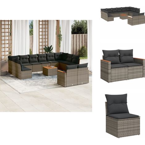 Salon de jardin avec coussins 13 pcs gris résine tressée - Ensemble Salon De Jardin - Mobilier Extérieur - Meubles De Jardin - Salon De Jardin Pliable - Set De Salon De Jardin (1/5)
