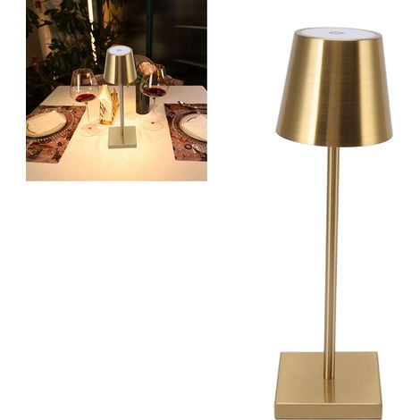 Lampe de table rechargeable minimaliste moderne, lampe de table décorative d'extérieur, lampe de table pour restaurant/bar, lampe de chevet décorative à intensité variable tactile, dorée. (1/5)
