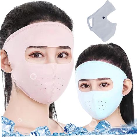 Voile intégral de protection solaire avec protection oculaire, protection UV multifonctionnelle en soie glacée pour femme, 3 pièces (1/5)