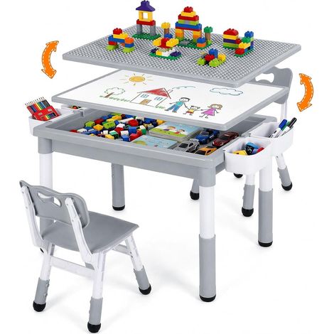 Kindertisch mit 2 Stühlen, kindertisch stauraum & Wendeplatte,Grau
Tisch Stuhl höhenverstellbar & 88 x 63cm Graffiti-Tischplatte & Baustein Tisch Stuhl Set ,Aktivitätstisch Kinderzimmer Schule (1/5)