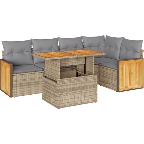 Set sofás jardín y cojines 6 pzas ratán sintético acacia beige vidaXL (1/5)