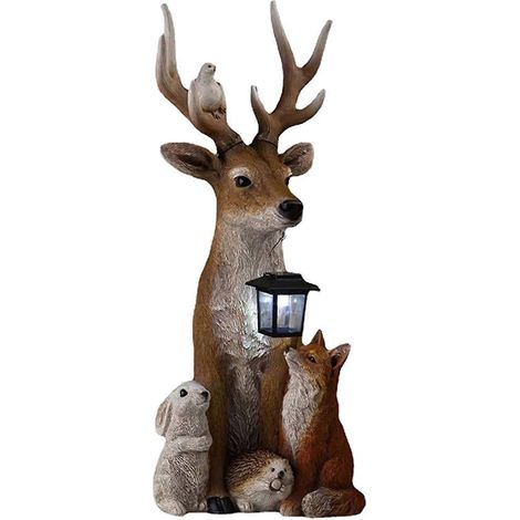Décoration de jardin solaire 2024 : Statue de cerf avec lumière solaire, animaux peints à la main, en résine. (1/4)