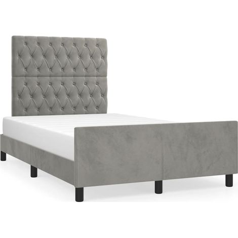 Lit double  Lit adulte  Cadre de lit sans matelas gris clair 120x190 cm velours (1/5)