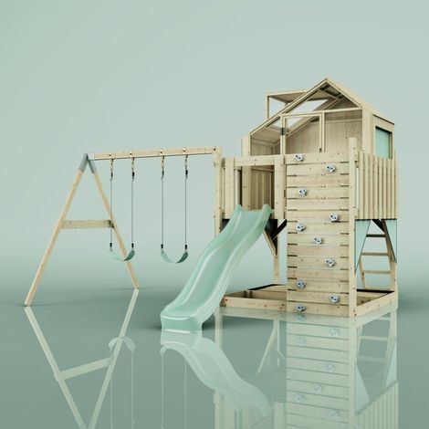 PolarPlay Kids Climbing Tower & Garden Playhouse with Swing and Slide - Swing Haldor Sage (1/5)