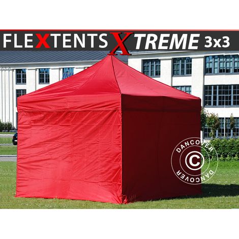 Gazebo pieghevole FleXtents Xtreme 50 3x3m Rosso, inclusi 4 fianchi